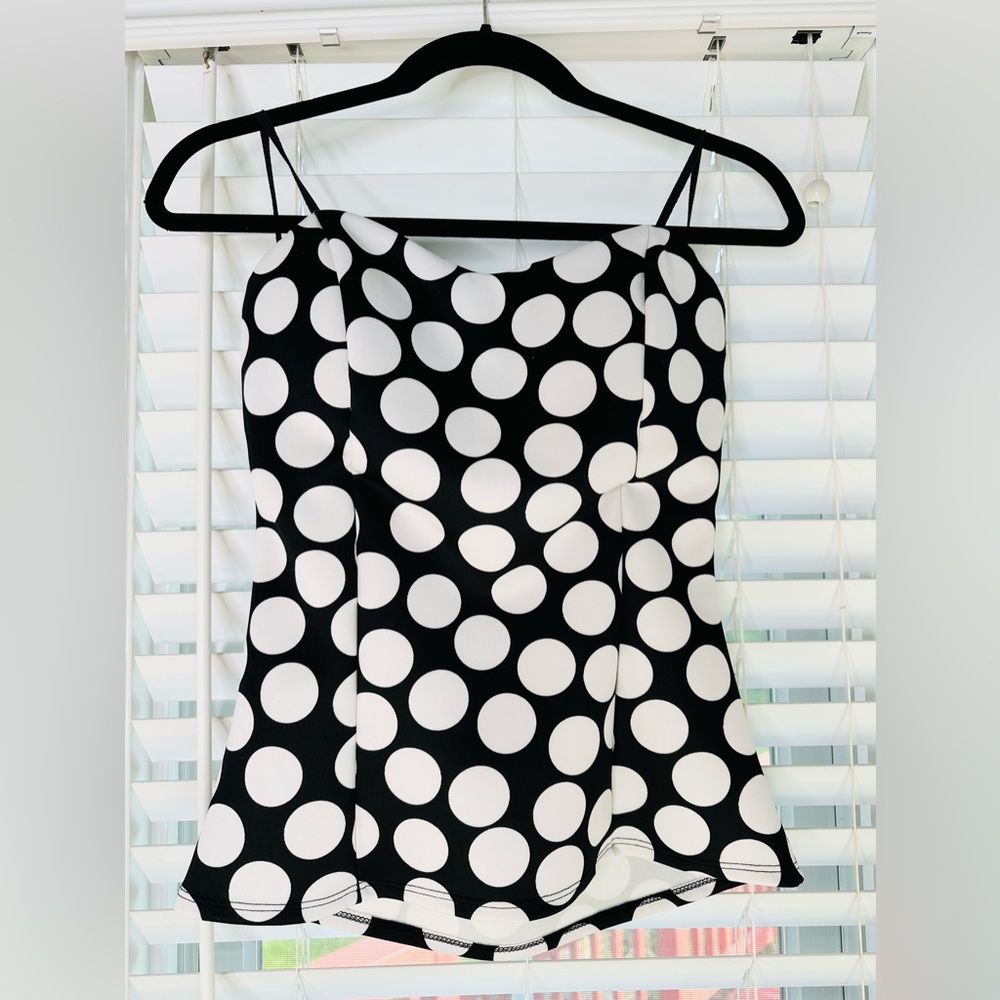 💚 BLACK AND WHITE POLKA DOT DEB SWEETHEART STYLE TOP WITH SHELF BRA 💛
